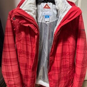NWOT COLUMBIA CHERRY BOMB RED PLAID 3 in 1 SKI JACKET COAT SIZE L